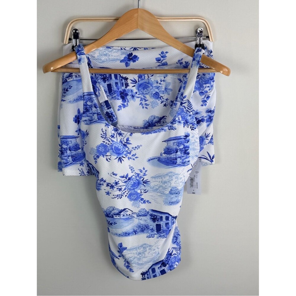 Liz Claiborne Blue Toile Tankini Top Swim Skirt Set Size 6 NWT